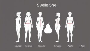 Different female body shapes illustrated with measurement points highlighted