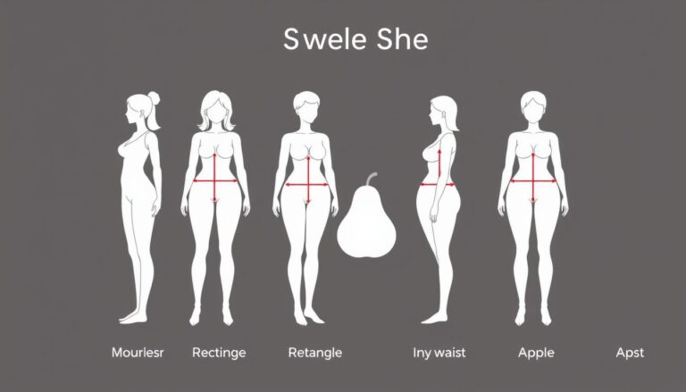 Different female body shapes illustrated with measurement points highlighted